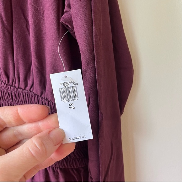 Old Navy Plum Maxi Dress XXL Smocked Waist Long Sleeve V-Neck Boho New NWT - Picture 3 of 15